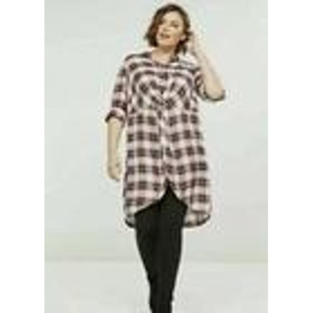 Lane Bryant Plaid Shirt Dress Womens 16 Red‎ White Tartan Holiday Festive